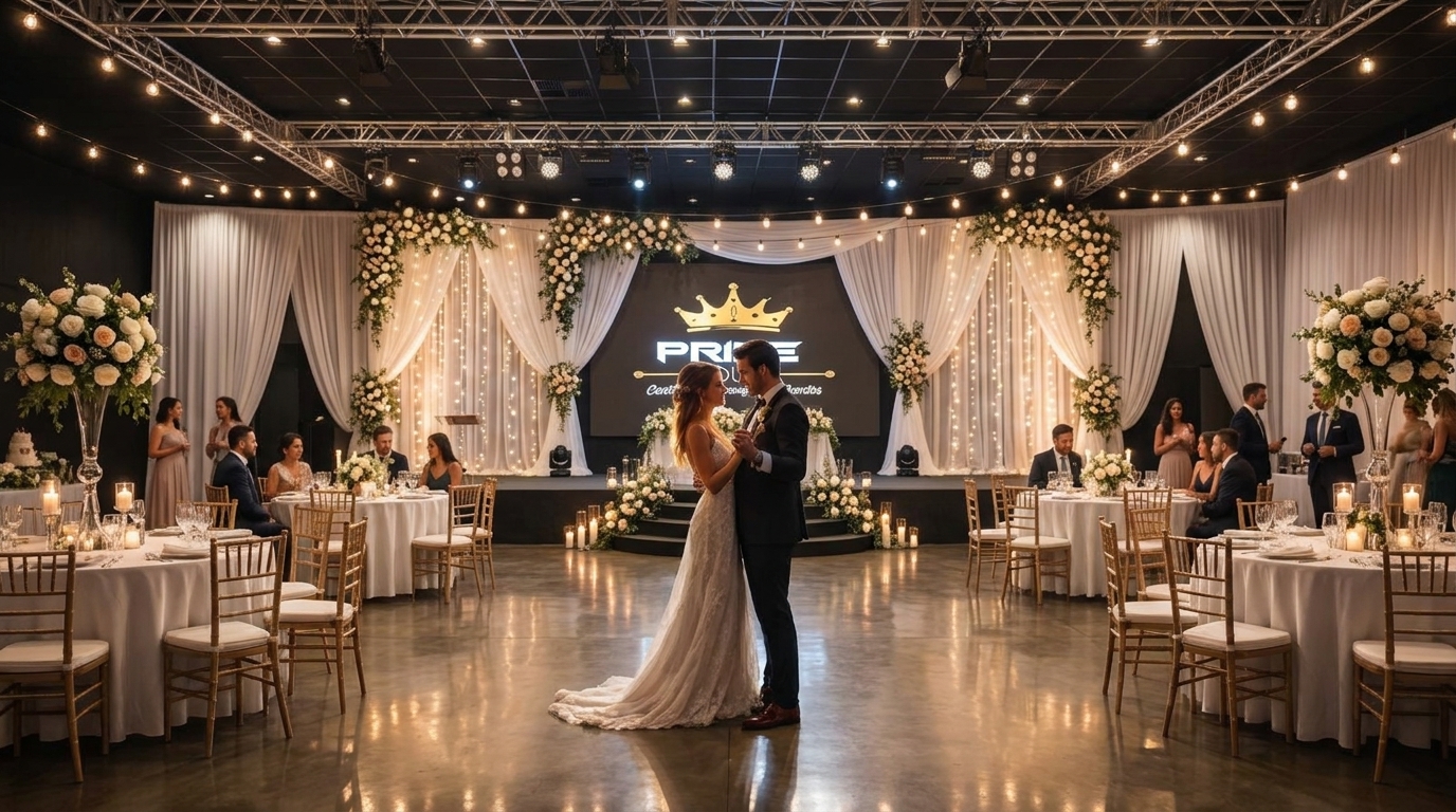 Mesa de noivos decorada com flores e velas em um casamento elegante